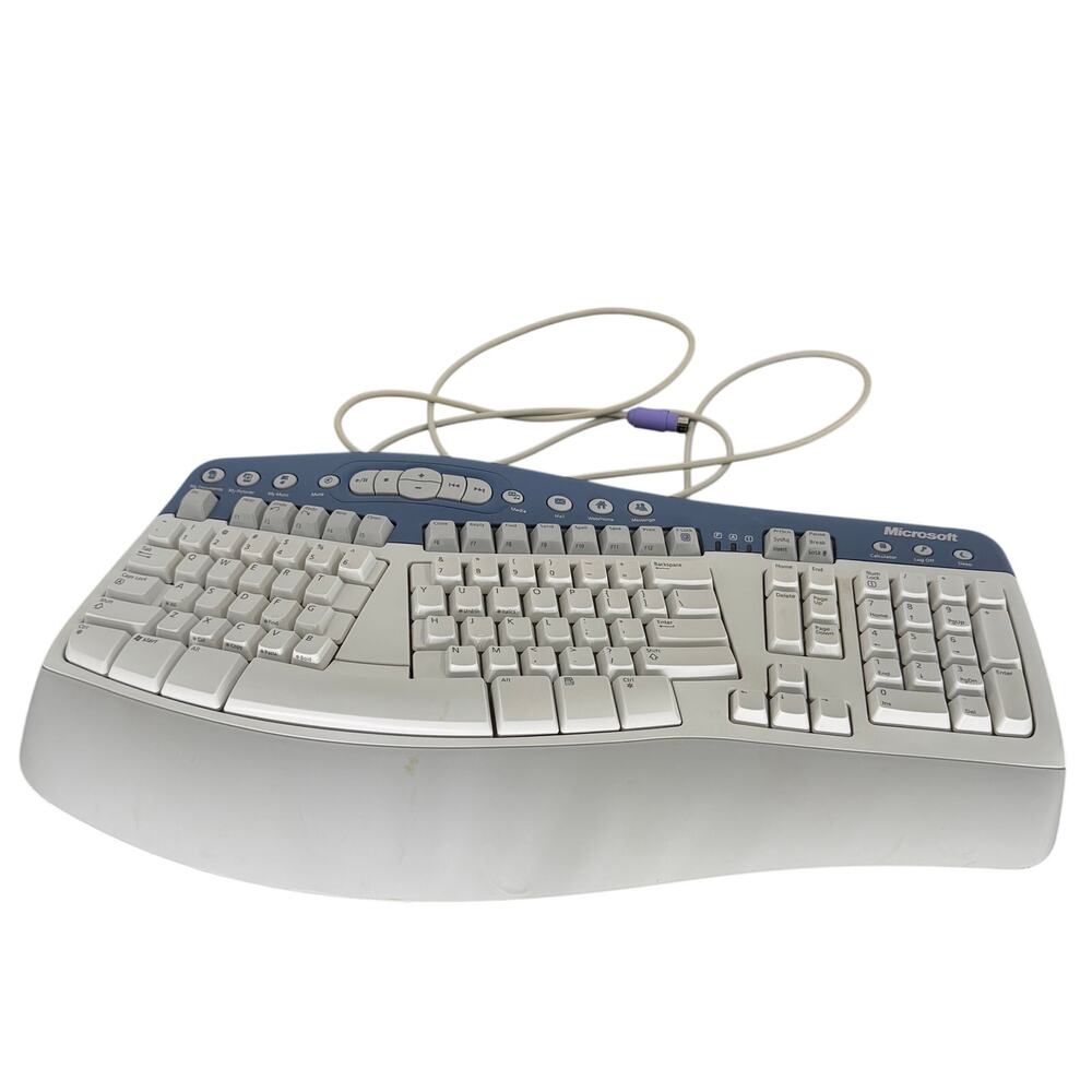 Vtg Microsoft Natural Multimedia Keyboard 1.0A RT9470 PS/2 Ergonomic Wired Gray